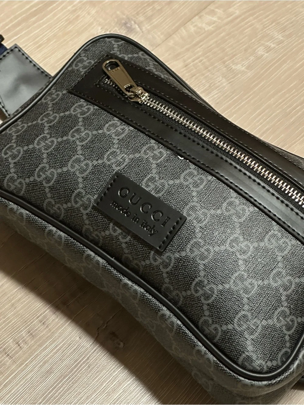 Charcoal Color Men’s /Womans Crossbody Bag Navy and Red Stripped Strap